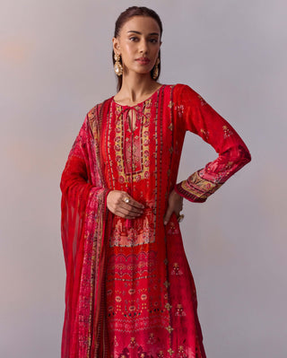 Shazia Red Printed Kurta Set by Kalista available on Indiaspopup.com