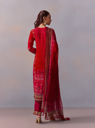 Shazia Red Printed Kurta Set by Kalista available on Indiaspopup.com