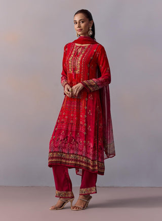 Shazia Red Printed Kurta Set by Kalista available on Indiaspopup.com