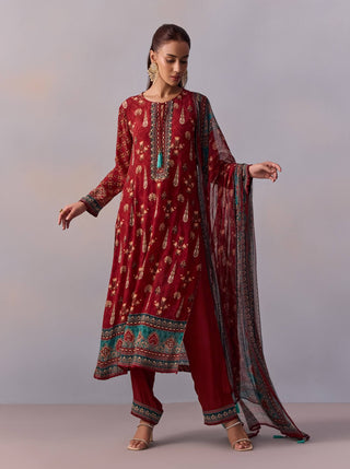 Reham Maroon Printed Kurta Set by Kalista available on Indiaspopup.com