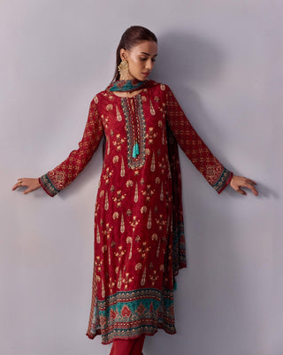 Reham Maroon Printed Kurta Set by Kalista available on Indiaspopup.com