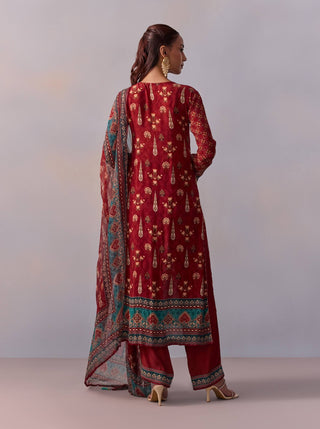 Reham Maroon Printed Kurta Set by Kalista available on Indiaspopup.com