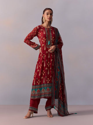 Reham Maroon Printed Kurta Set by Kalista available on Indiaspopup.com