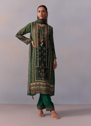 Reham Bottle Green Printed Kurta Set by Kalista available on Indiaspopup.com