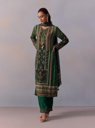 Reham Bottle Green Printed Kurta Set by Kalista available on Indiaspopup.com