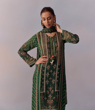 Reham Bottle Green Printed Kurta Set by Kalista available on Indiaspopup.com