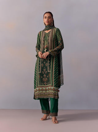 Reham Bottle Green Printed Kurta Set by Kalista available on Indiaspopup.com