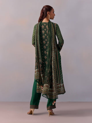 Reham Bottle Green Printed Kurta Set by Kalista available on Indiaspopup.com