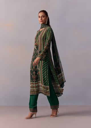 Reham Bottle Green Printed Kurta Set by Kalista available on Indiaspopup.com