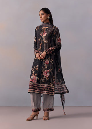 Sarah Black Printed Kurta Set by Kalista available on Indiaspopup.com