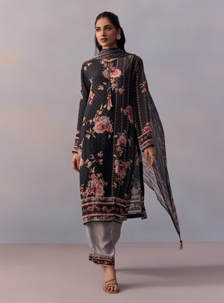 Sarah Black Printed Kurta Set by Kalista available on Indiaspopup.com