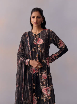 Sarah Black Printed Kurta Set by Kalista available on Indiaspopup.com