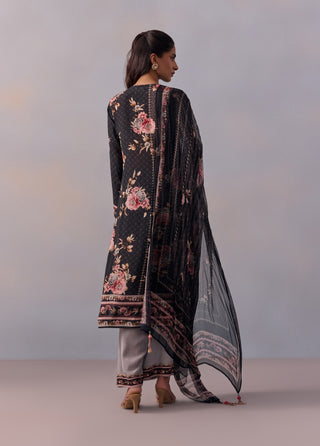 Sarah Black Printed Kurta Set by Kalista available on Indiaspopup.com