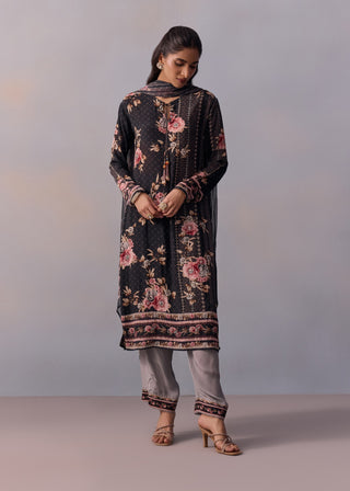 Sarah Black Printed Kurta Set by Kalista available on Indiaspopup.com