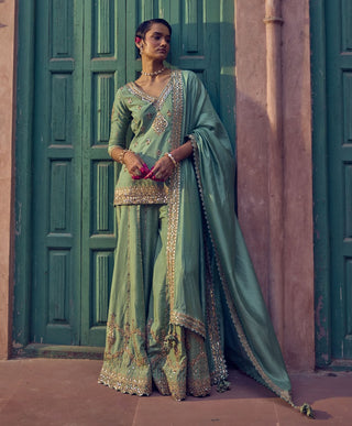 Sage green noorani kurti and sharara set