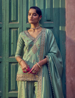 Sage green noorani kurti and sharara set