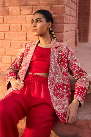 Punit Balana Red Jaipur Pant And Jacket Set available on indiaspopup