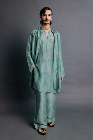 Sage green textured jacket kurta set