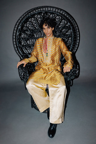 Mustard leheriya kurta set