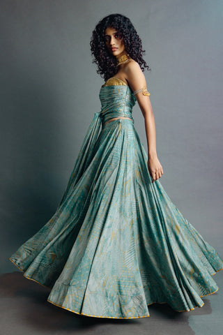 Sage green draped corset skirt set