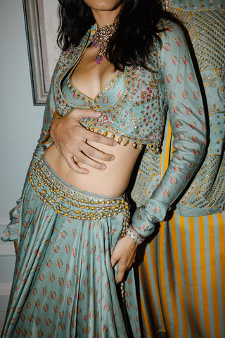 Sage green koti lehenga set