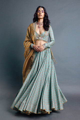 Sage green koti lehenga set