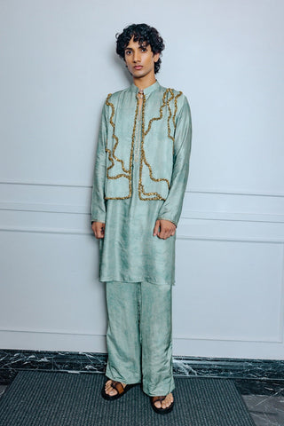Sage green coin work bundi set