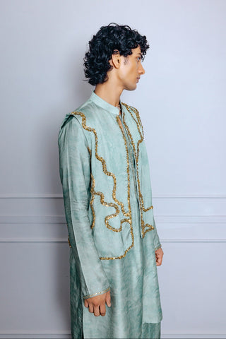 Sage green coin work bundi set