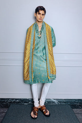 Sage green kurta set with dushala