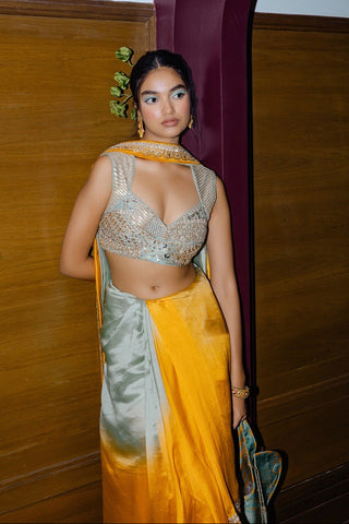 Mustard danka sari set