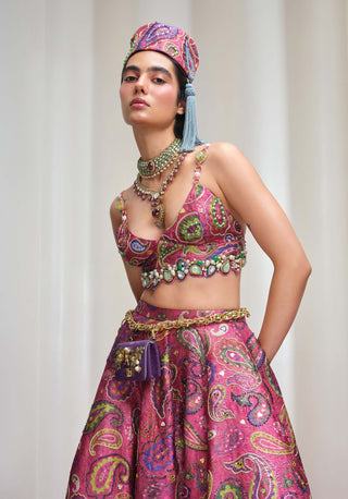 Pop Paisley Parade Half Lehenga With Bralette