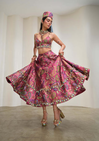 Pop Paisley Parade Half Lehenga With Bralette