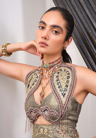 Olive Regalia Peplum With Sharara Set