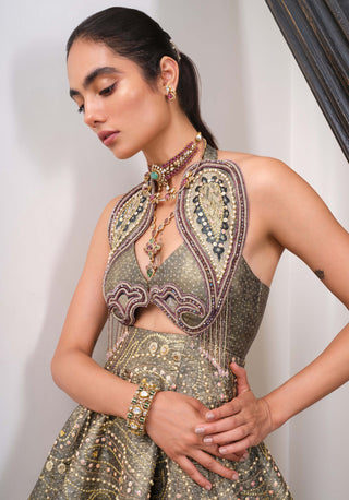 Olive Regalia Peplum With Sharara Set