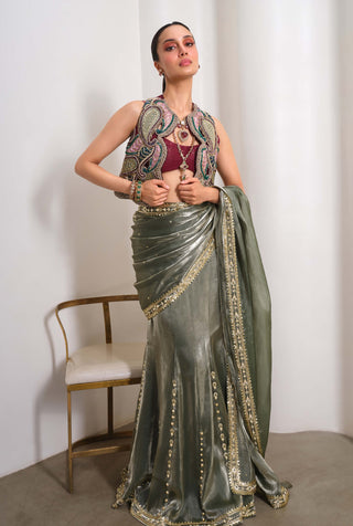 Olive Noir Affair Sari Set