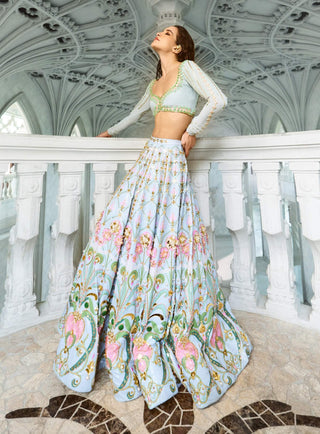 Mint Mystique Ice Blue Lehenga Set by Papa Don'T Preach By Shubhika, available on Indiaspopup.com