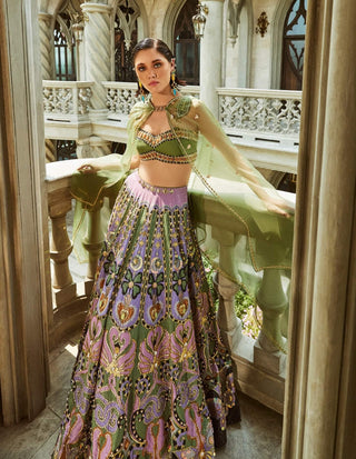 Celtic Hearts Green Lehenga Set by Papa Don'T Preach By Shubhika, available on Indiaspopup.com