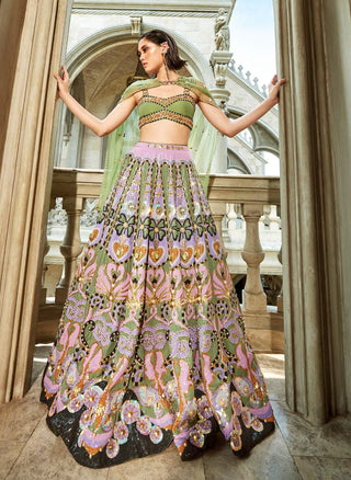 Celtic Hearts Green Lehenga Set by Papa Don'T Preach By Shubhika, available on Indiaspopup.com