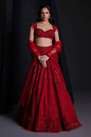 Rouge red floral lehenga set
