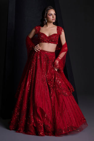 Rouge red floral lehenga set