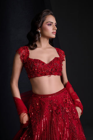 Rouge red floral lehenga set