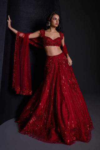 Rouge red floral lehenga set