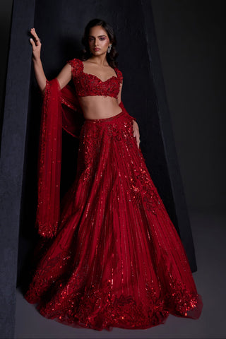 Rouge red floral lehenga set