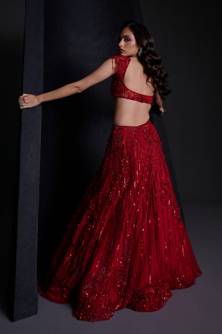 Rouge red floral lehenga set