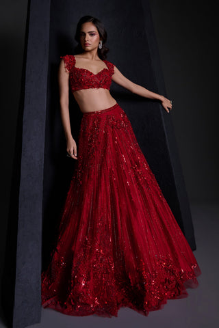Rouge red floral lehenga set