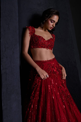 Rouge red floral lehenga set