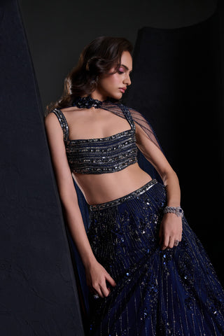 Cosmic navy blue lehenga set