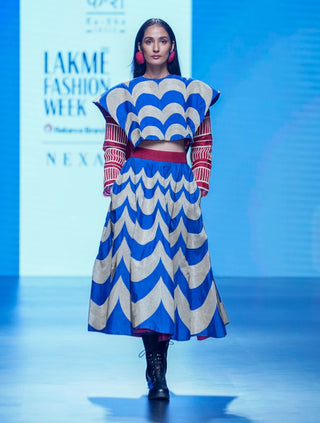 Ink Blue Embroidered Cape And Skirt Set by Ka-Sha available on Indiaspopup