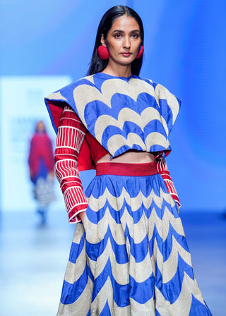 Ink Blue Embroidered Cape And Skirt Set by Ka-Sha available on Indiaspopup