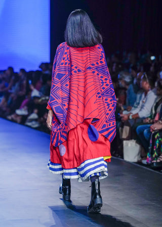 Red Navy Maze Jacket And Skirt Set by Ka-Sha available on Indiaspopup